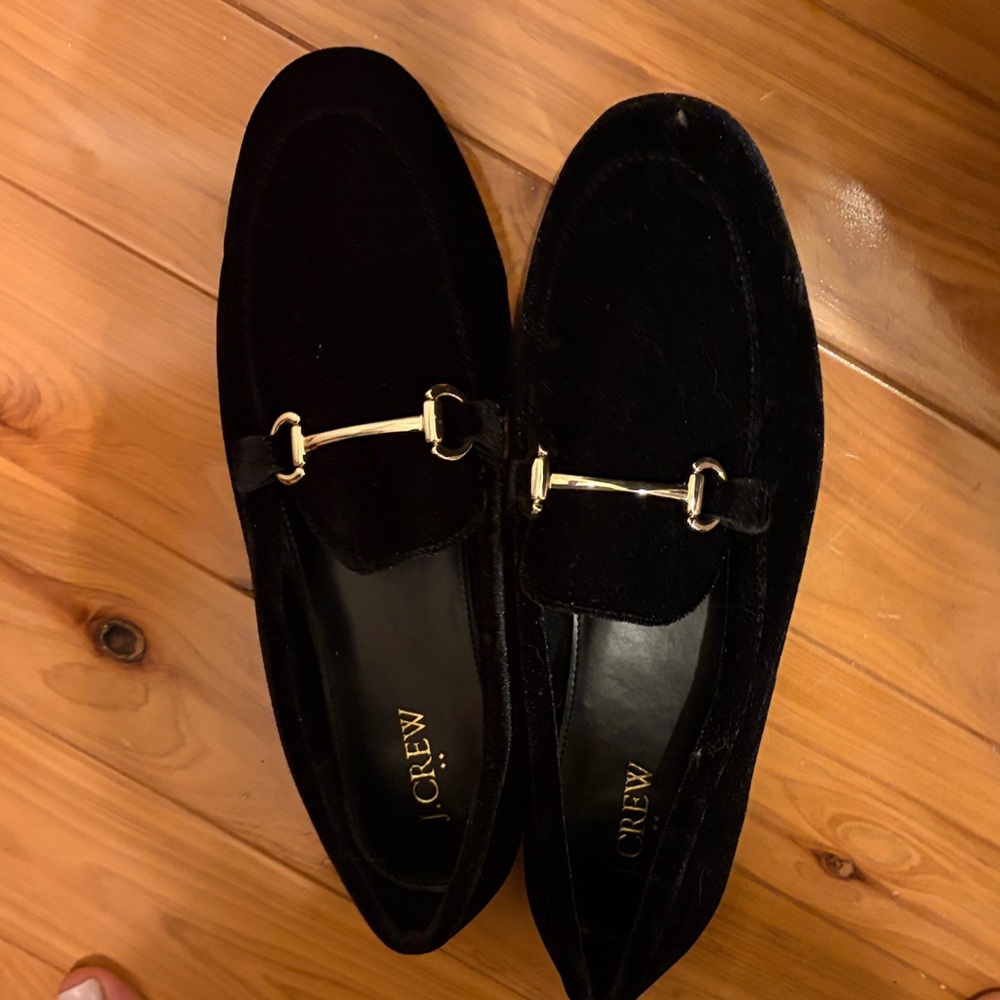 J. Crew Black Loafers with Gold Accent